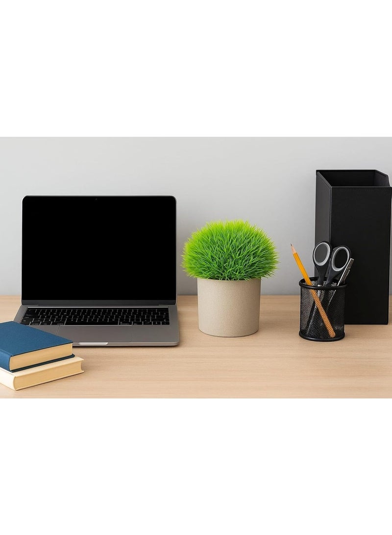 نبات أخضر صغير صناعي من مع وعاء من الطين الرمادي، قطعة ديكورية صغيرة مزيفة للمنزل والمكتب والحمام وطاولة المطبخ - Image 5